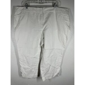 Roz & Ali Capri Pants Womens 22 White Stretch Twill Button Hem Plus Size Casual